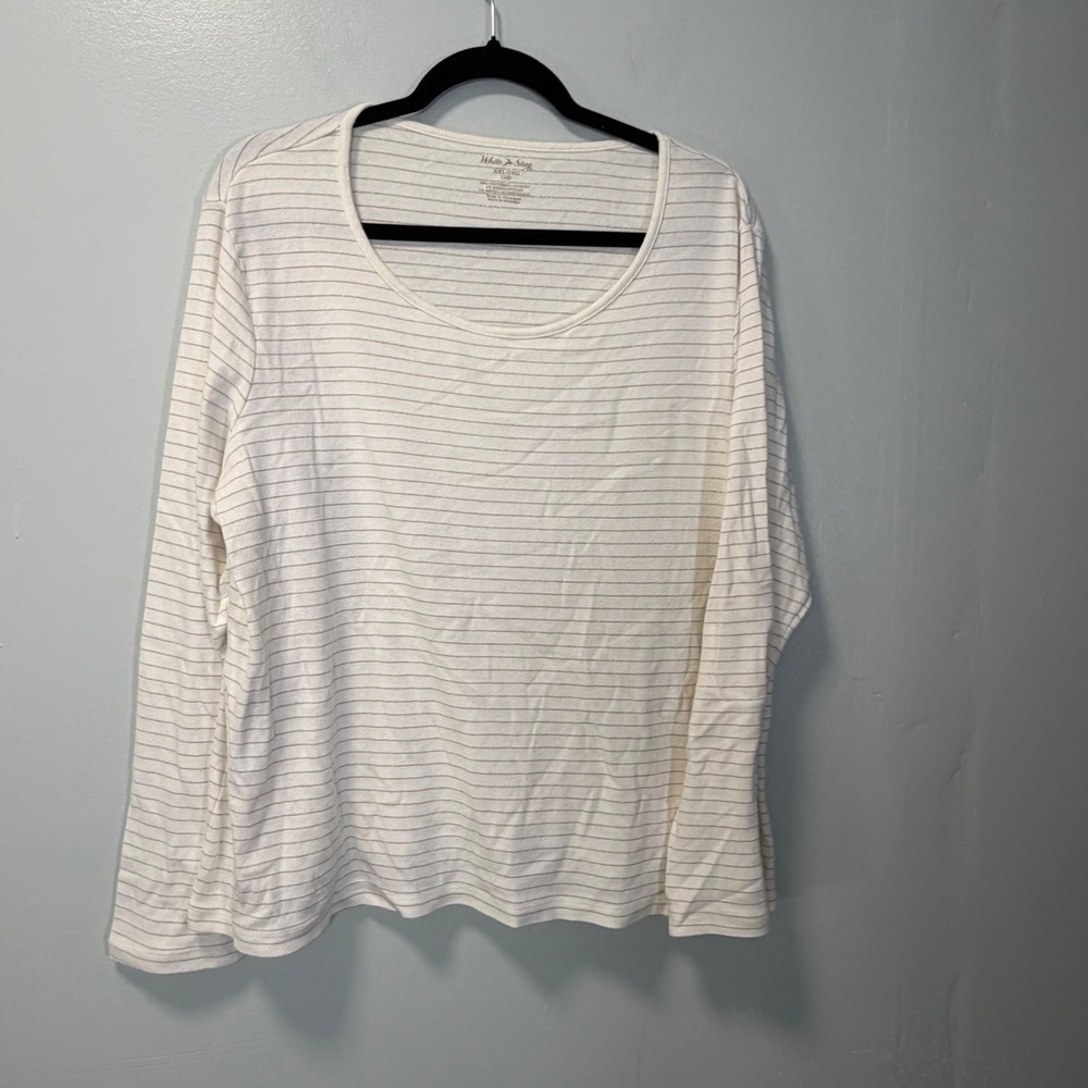 White Stag Womens XXL Striped Long Sleeve T-Shirt Cream Gold Metallic WL33101S